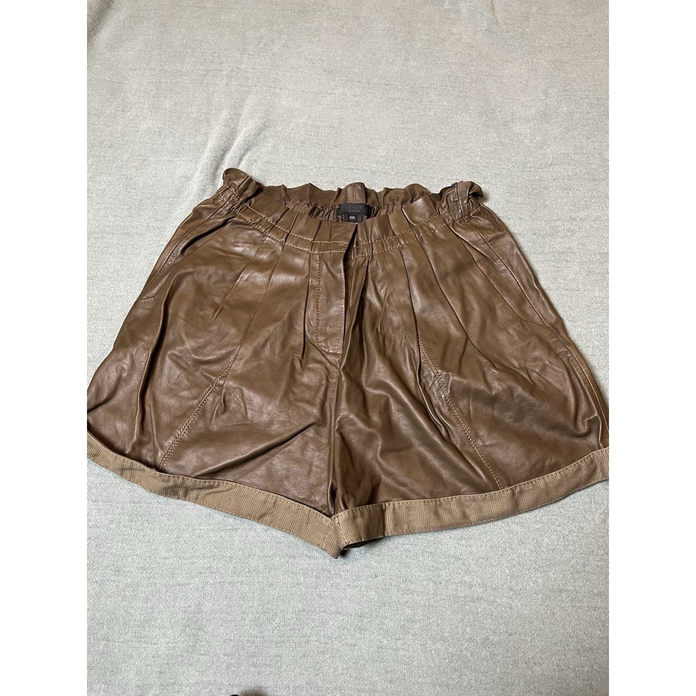 J. Crew Collection Paper Bag Genuine Leather Shorts Brown size 00